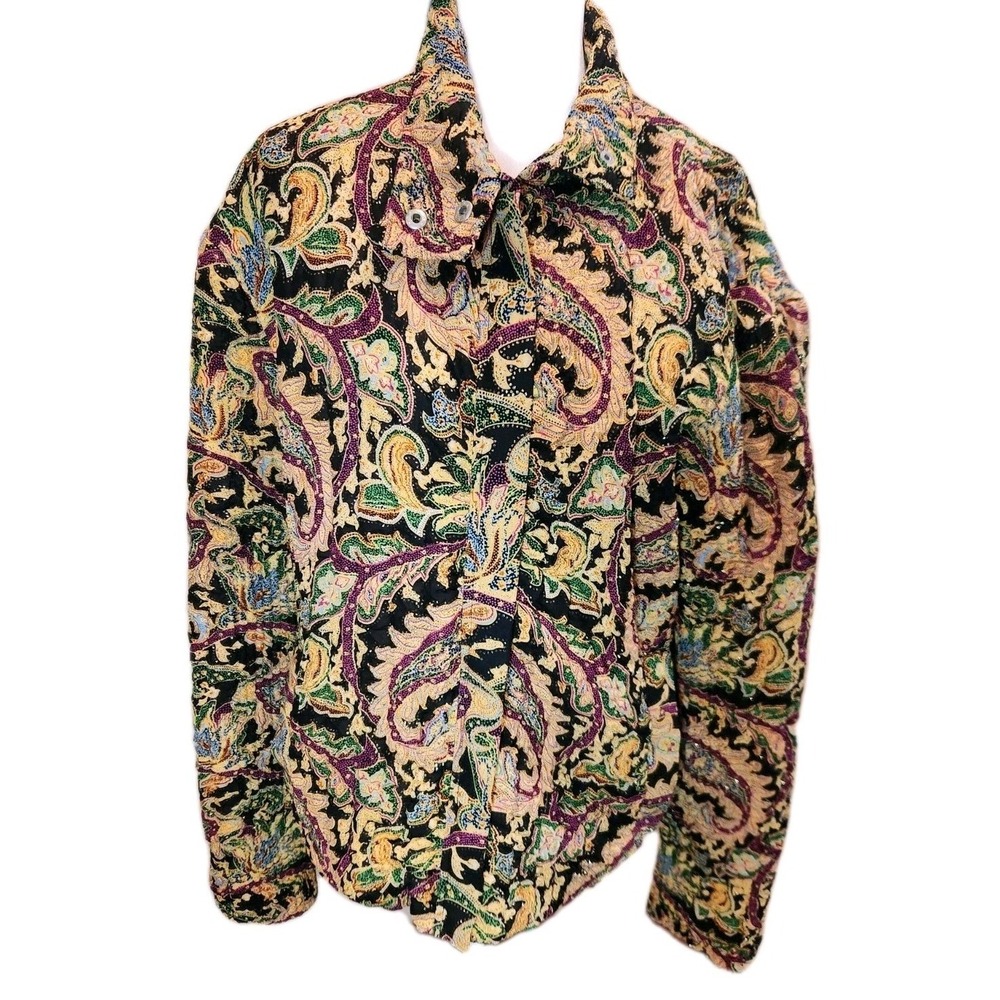 UBU Womens Retro Paisley Artist Print Reversible Crinkle Jacket L Vibrant Vtg